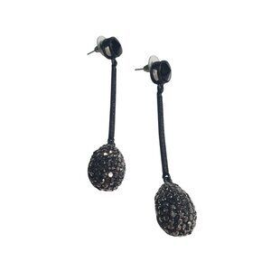 Black Long Drop Dangle Earrings Sparkling Rhinestone Detail Geometric Post Back